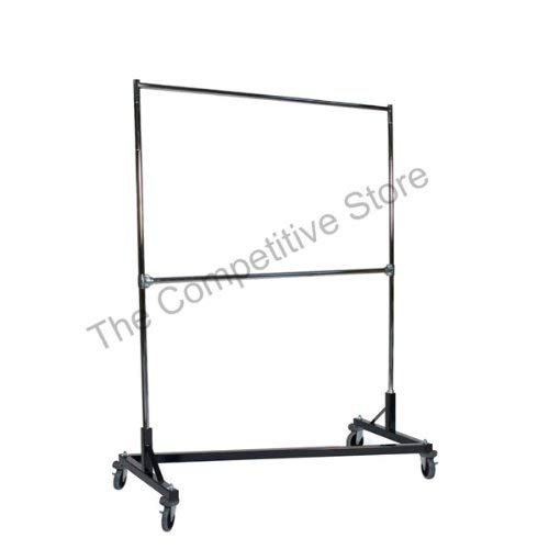 Commercial Grade Rolling Nesting Garment Clothing Z Rack, Black Base: 5 Ft. Uprights wiith Double Rails