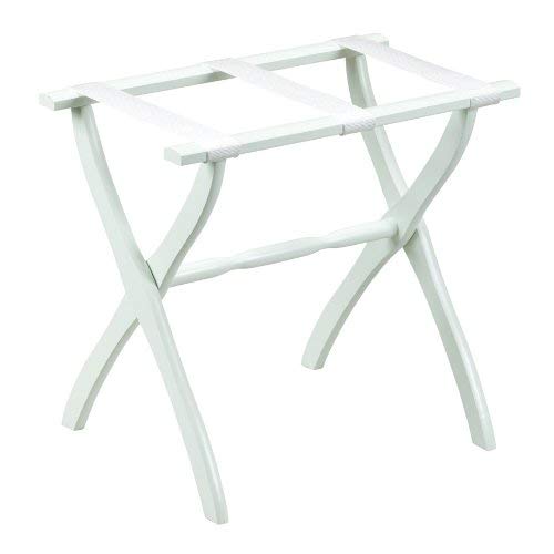 Gate House Furniture Item 1403 White Contoured Leg Luggage Rack with 3 White Nylon Straps 23 by 13 by 20-Inch