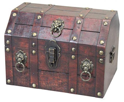 Antique Wooden Pirate Chest with Lion Rings and Lockable Latch Review