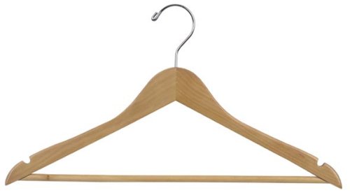 Flat Suit Hanger with Chrome Hardware (Natural) -100 Hangers-