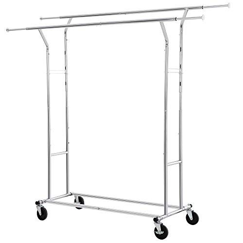 SONGMICS Commercial Grade Double Rail Garment Clothing Rack for Boutiques Rolling Hanging Rack for Clothes Chrome ULLR23C