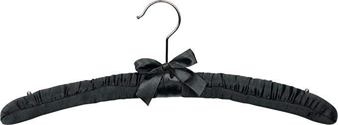 Black Satin Top Hanger, Box of 48 Padded Wood Hangers with Chrome Swivel Hook & Studs for Shoulder Straps, a Soft Choice for Delicate Garments by The Great American Hanger Company