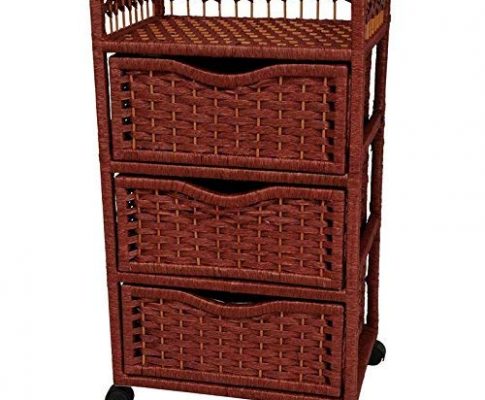 Oriental Furniture 31″ Natural Fiber Chest of Drawers on Wheels – Mahogany Review