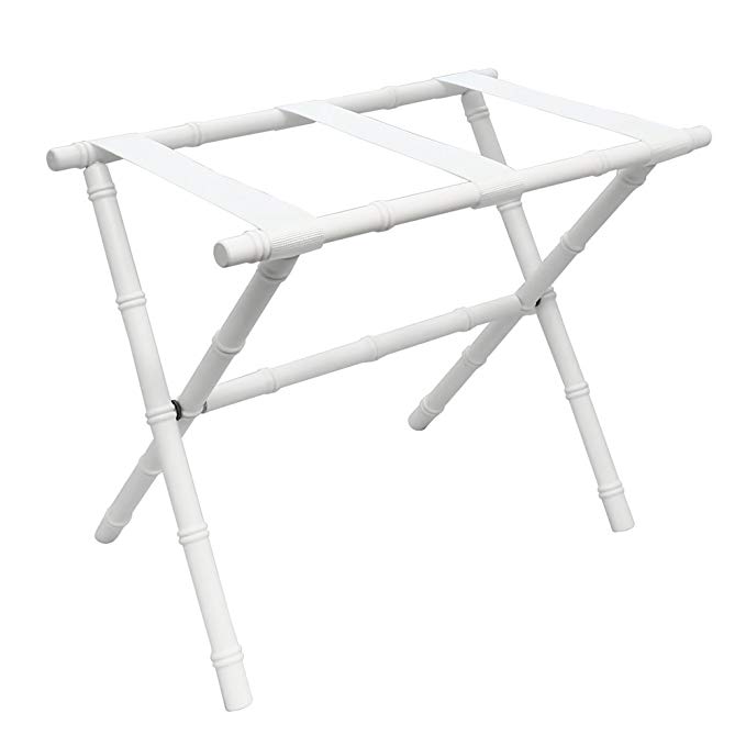 Gate House Furniture White Folding Bamboo Shaped Luggage Rack with White Nylon Straps