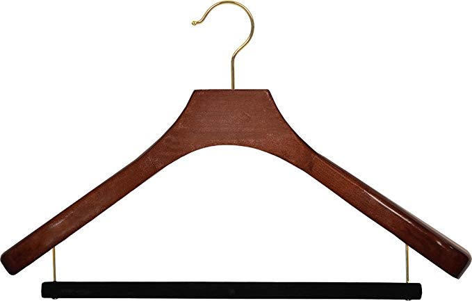 Wooden Deluxe Suit Hanger w/ Non-Slip Bar, Brass Hook and Walnut Finish, box of 12 by The Great American Hanger Company