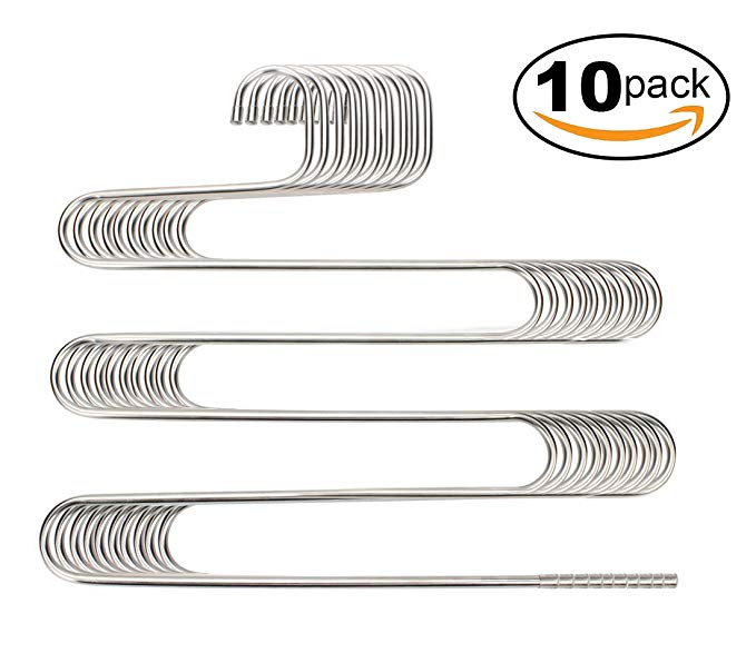 TIDYthreads (10 pack) S-Style Select Stainless Steel 5 Layer Pants Clothes Hangers (10)