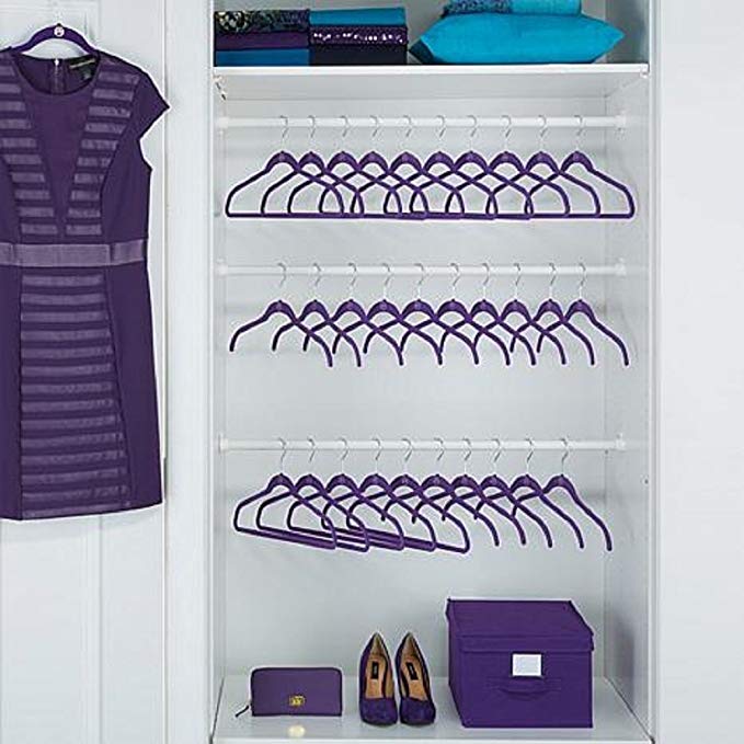 JOY Mangano 100-piece Huggable Hangers Set, Purple Orchid with Brass