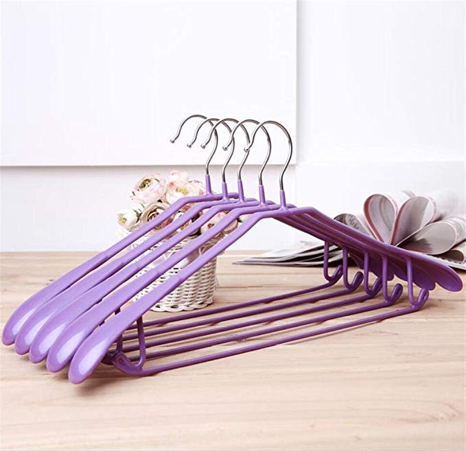 WWZY Plastic dip Non-slip Wide shoulder No trace Hanger Home Dry and wet use Clothing Drying Racks Shirt Blouse Multicolour Hangers (pack of 10) , purple , 45cm