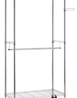 Finnhomy Heavy Duty Rolling Garment Rack Clothes Hangers with Double Rods and Shelves, Thicken Steel Tube, Chrome Review
