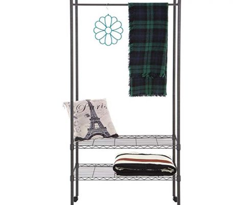Home Storage Rack Movable Clothes Rack Garment Rack with Top and Bottom Shelves Rolling Clothes Rack Organizer with Hanger Bar Review