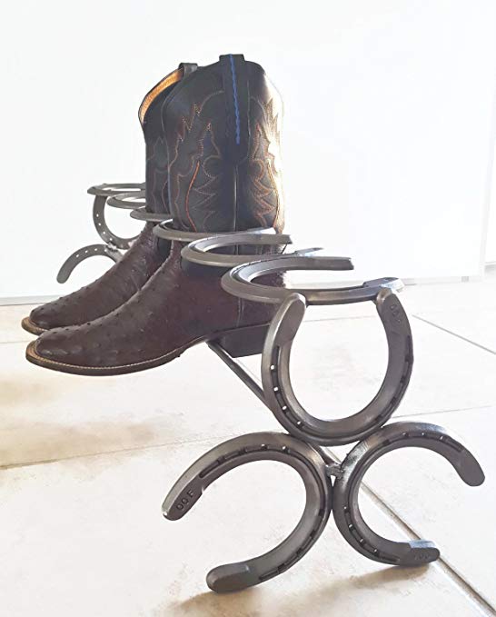 Handmade Horseshoe Boot Rack - 3 pairs - The Heritage Forge Polished Natural Metal