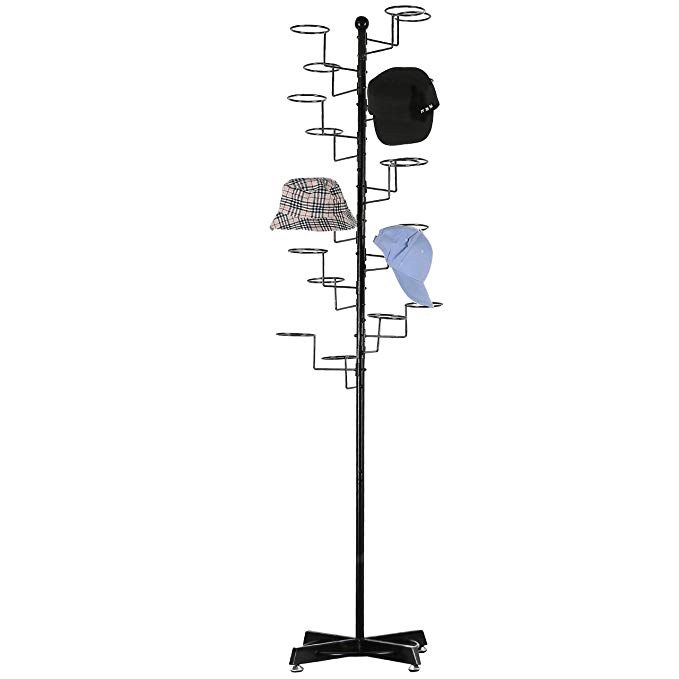 Modern Black Metal Freestanding Customizable Retail Hat Rack / Wig Display Stand w/ 20 Circular Hat Hooks