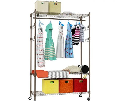 Leoneva 3-Tier Heavy Duty Rolling Garment Rack Clothes Hangers with Wheels, Wire Shelving Clothing Rolling Rack with 4 Side Hooks Review