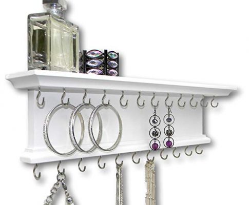 Jewelry Organizer Necklace Holder Wall Mounted White Solid Wood Review
