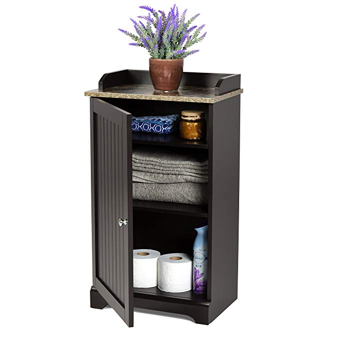 Best Choice Products Modern Contemporary Bathroom Floor Storage Organizer Cabinet w/ 3 Shelves, Versatile Door - Brown