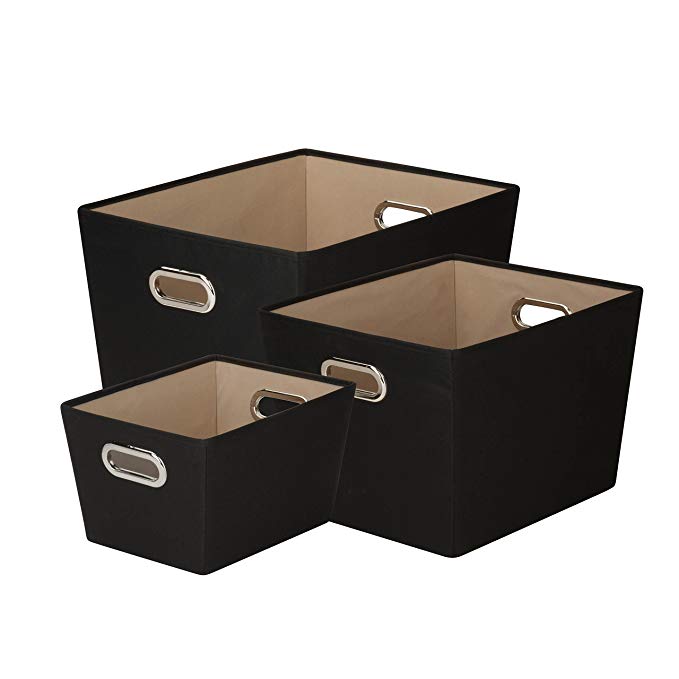 Honey-Can-Do SFTZ03593 Decorative Storage Bin Tote Kit with Chrome Handles, Black, 3-Pack