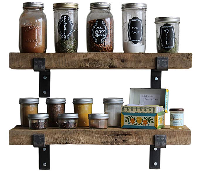 Reclaimed Wood Accent Shelves Rustic Industrial - Amish Handcrafted in Lancaster County, PA - Set of Two | 24 Inches, (Genuine Salvaged/Reclaimed with Raw Metal Brackets) (Natural 24