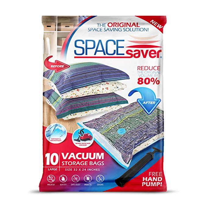 Premium SpaceSaver Vacuum Storage Bags, Works with Any Vacuum Cleaner, 80% More Storage! Free Hand-Pump for Travel! Double-Zip Seal and Triple Seal Turbo-Valve for Max Space Saving! (32 x 24 inch)