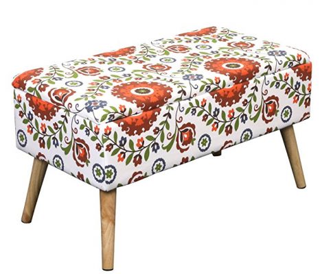 Otto & Ben 30″ Storage Bench – Mid Century Ottoman with Easy Lift Top, Upholstered Shoe Ottomans Seats for Entryway and Bedroom, Retro Floral Review