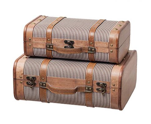 SLPR Decorative Suitcase with Straps (Set of 2, Striped) | Old-Fashioned Antique Vintage Style Nesting Trunks for Shelf Home Decor Birthday Parties Wedding Decoration Displays Crafts Photoshoots Review