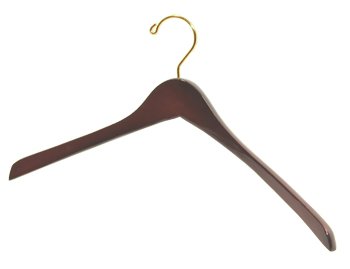 Contured Suit/Jacket Hanger with Walnut Finish and Brass Hook - Box of 20
