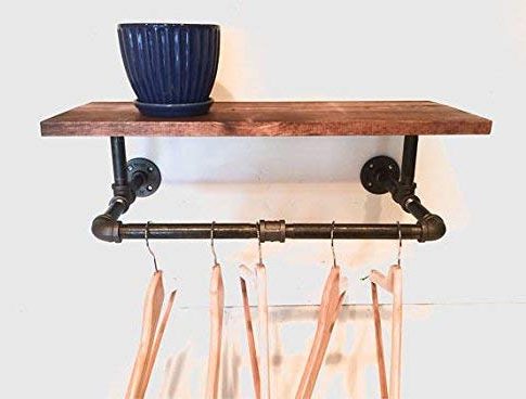 Clothing Rack, Pipe Rack, Rustic Laundry Rack Sign with a Touch Industrial Style with 24″ Shelf (Stain Options) Review