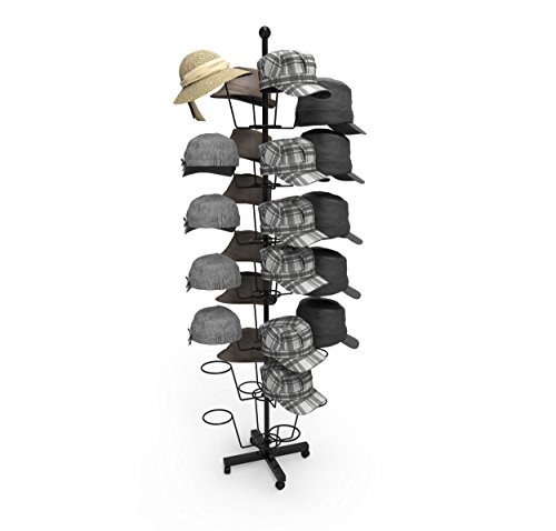 Homdox 7 Tier Hat Display Rack Stand Rotating Hat Rack Adjustable Metal Free Standing Floor Stand for Baseball Caps, Women's & Men's, Cowboy's Hat (Black)