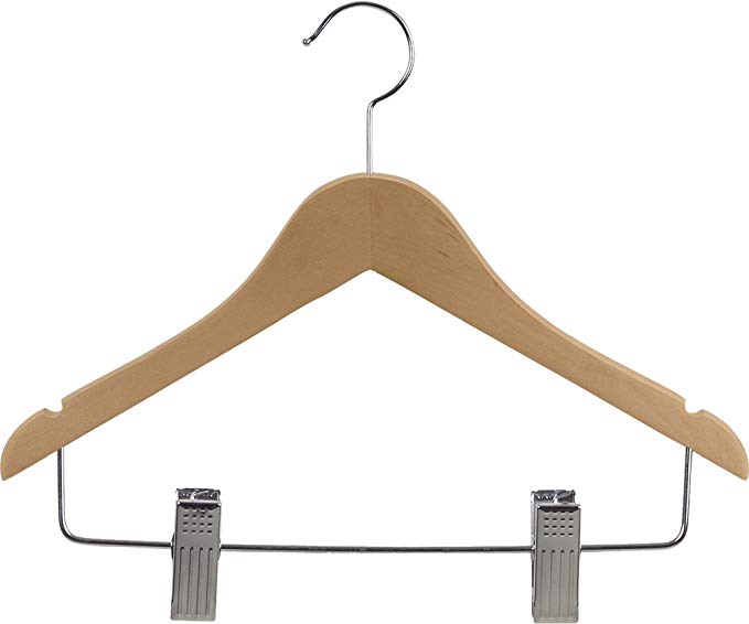 Wooden Junior Combo Hanger, Natural Finish with Chrome Hardware, Box of 50 by The Great American Hanger Company