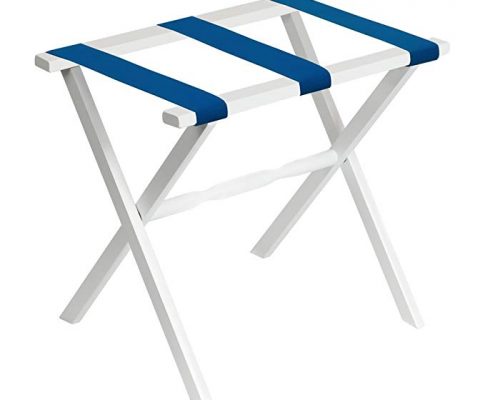 Gate House Furniture White Wood Folding Luggage Rack with Straight Legs with Bright Blue Straps Review