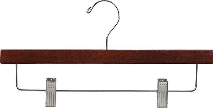 Wooden Bottom Hanger w/Clips, Walnut Finish with Chrome Hardware, Box of 50 by The Great American Hanger Company