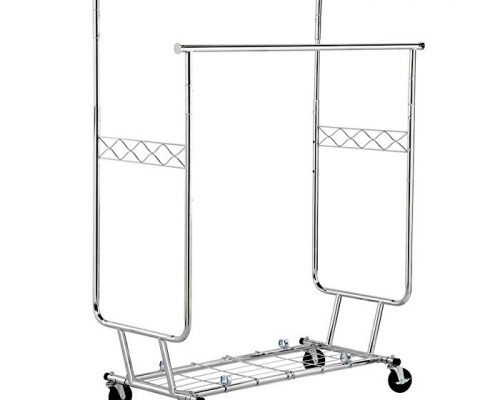 Yaheetech Commercial Grade Rolling Garment Drying Rack Collapsible Heavy Duty Double Rail Clothing Hanging Rack W/Shelf,Chrome Finish Silver Review