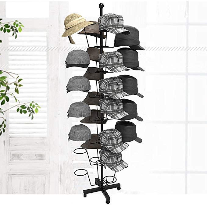 Miageek Rotating Cap Rack - Holds up to 35 Caps for Baseball Hats, Ball Caps - Adjustable Retail Hat Rack/Wig Display Stand (Black)