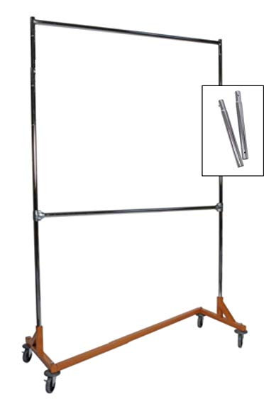 Extended Height Double Rail Rolling Z Rack Garment Rack with Orange Base