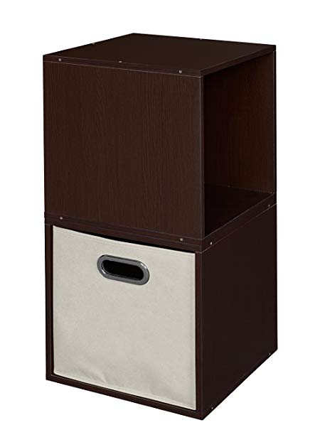 Set of 2 Cubo Modular Storage Cubes and 1 Cubo Foldable Fabric Bin- Truffle/Natural