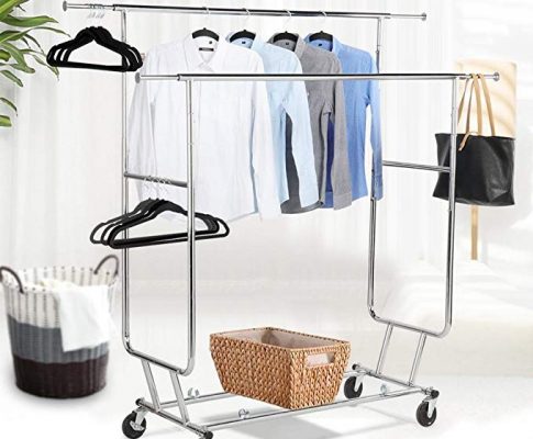 Topeakmart Commercial Grade Adjustable Double-Rail Clothing Hanging Rack on Wheels Rolling Garment Rack Drying Rack w/wheels,Chrome Finish Review