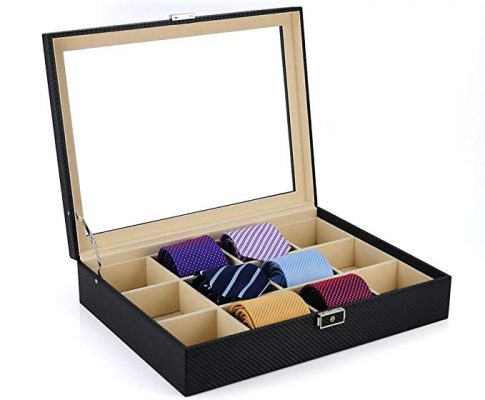 Tie Display Case for 12 Ties, Belts, and Men’s Accessories Black Carbon Fiber Storage Box Review
