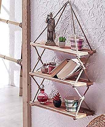 Decorative Wooden Hanging Shelf with Rope, Bookcase, Bookshelf Decor Resin Ornament