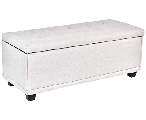 Giantex 40″ Storage Ottoman Bench Modern Storage Chest Rectangular Single Ottoman Footstool Linen Padded Seat Wood Bed Bench Seat Box (Light Gray) Review