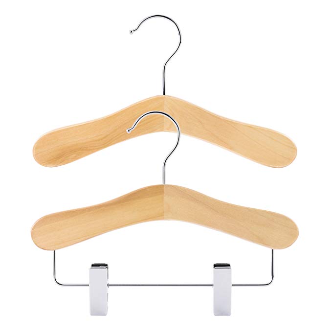HANGERWORLD Closet Set Of 30 Kid’s Natural Wooden Coat Hangers (Clip & Top Hangers)- 10 Inches Wide For Hanging Baby & Toddler Clothing