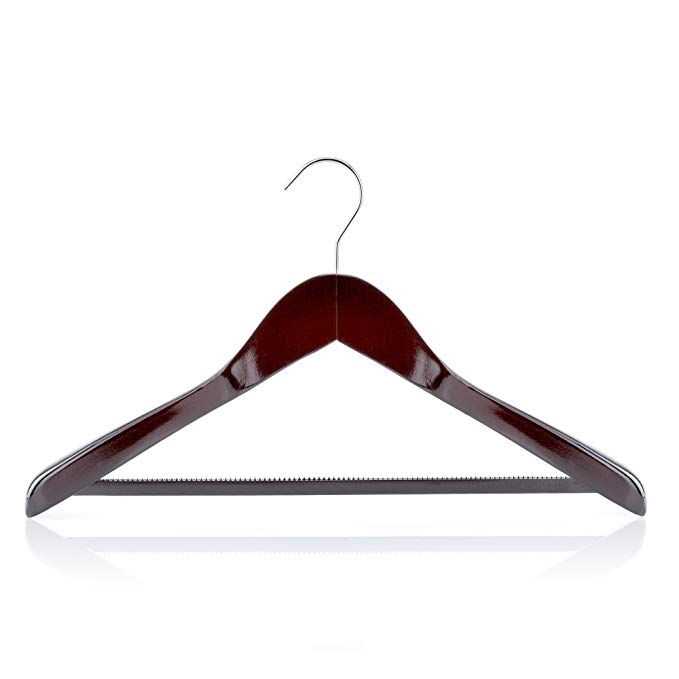 Hangerworld Pack of 5 Premium Mahogany Wooden Suit Coat Clothes Hangers with Non-Slip Trouser Bar 45cm (17.7”)