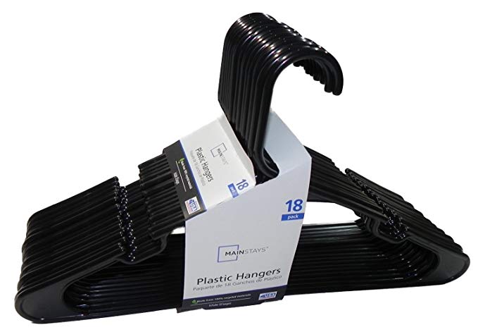 Mainstay Standard Plastic Adult Hangers Black 10 packs of 18 (180 Total)