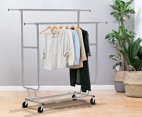 TANGKULA Commercial Grade Collapsible Clothing Rolling Double Garment Rack Hanger Holder Review