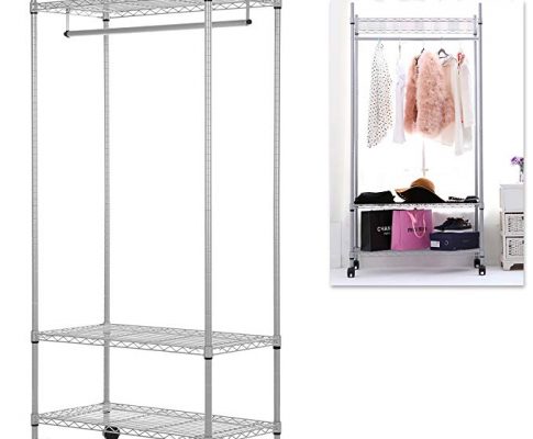 Deluxe Metal Rolling Adjustable Hanging Clothes Rack / Retail Garment Display Hang Rail w/ 3 Shelves Review