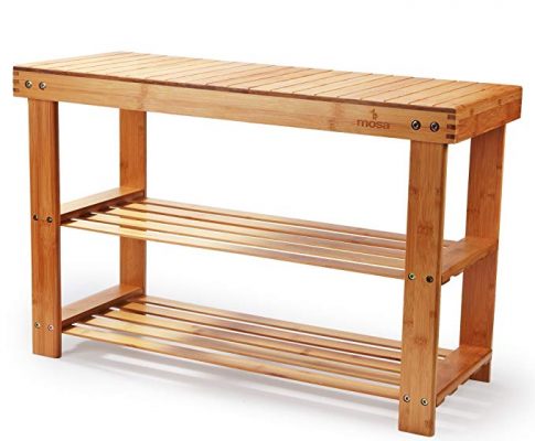 Natural Bamboo Entryway Bench (27.6″ X 11.2″ X 17.9″), Mosa Hallway Wood Shoe Bench Wooden Shoe Rack Bedroom Review