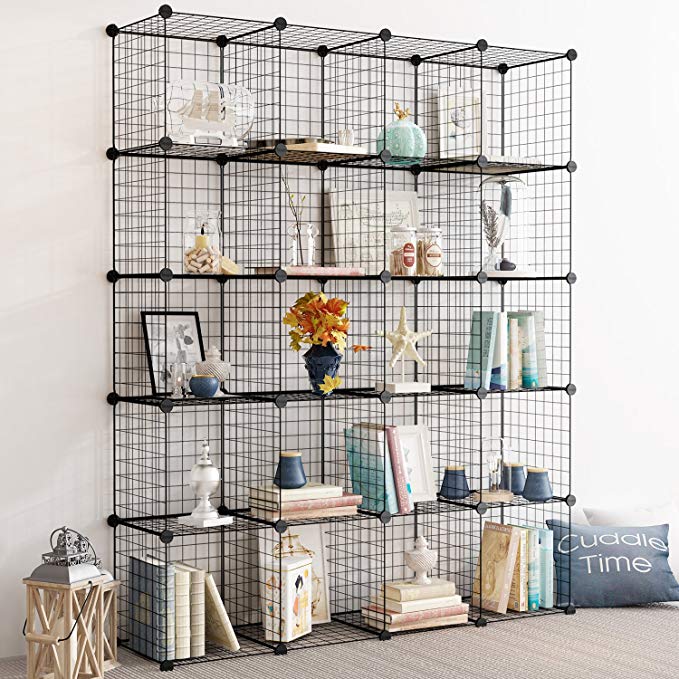 Tespo Wire Storage Cubes Modular Shelving Unit DIY Metal Grid Closet Organizer System, Bookcase, Cabinet (20Cubes)