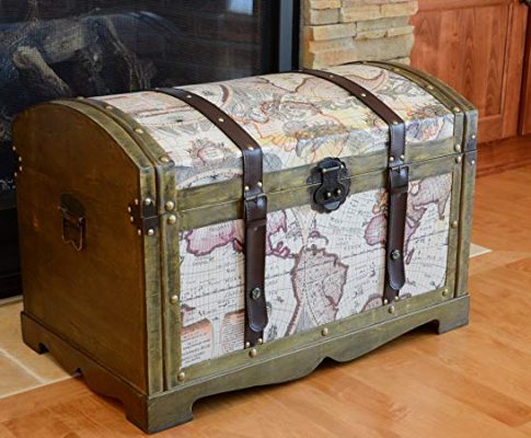 Victorian Ancient World Map Wooden Trunk Wood Treasure Chest – Medium Review