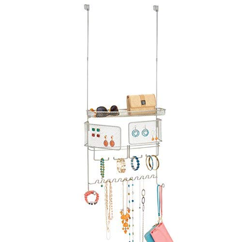 mDesign Hanging Fashion Jewelry Organizer for Rings, Earrings, Bracelets, Necklaces - Over Door, Satin