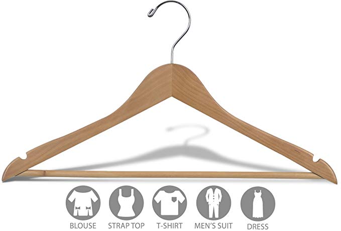 The Great American Hanger Company 200202-050 Wooden Suit Hangers, Natural Finish, Box of 50