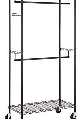 Finnhomy Heavy Duty Rolling Garment Rack Clothes Hangers with Double Rods and Shelves, Black Thicken Steel Tube Review