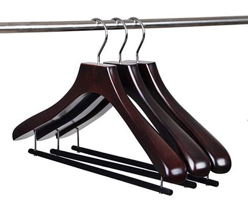 Quality Real Luxury Wooden Curved Suit Hangers Contour Body with Velvet Bar for Coats and Pants Mahogany Finish (12) Review